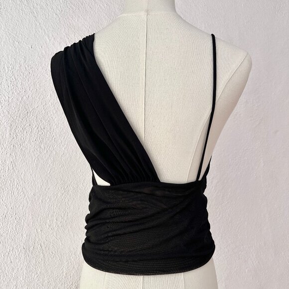 Zara One Shoulder Black Mesh Top Size Medium / Y2K Aesthetic / Vamp Romantic - Picture 16 of 16